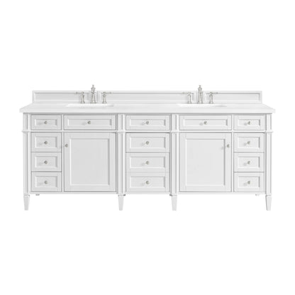 Brittany 84" Double Vanity, Bright White w/ 3 CM White Zeus Top