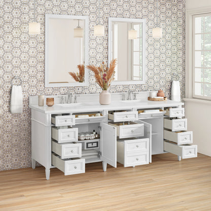 Brittany 84" Double Vanity, Bright White w/ 3 CM White Zeus Top, view 11
