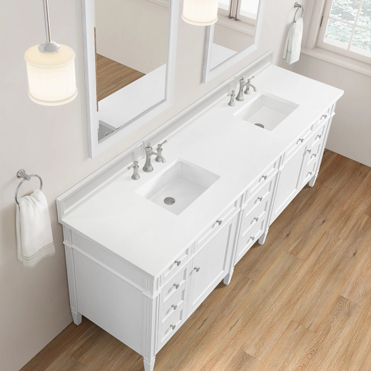 Brittany 84" Double Vanity, Bright White w/ 3 CM White Zeus Top, view 14