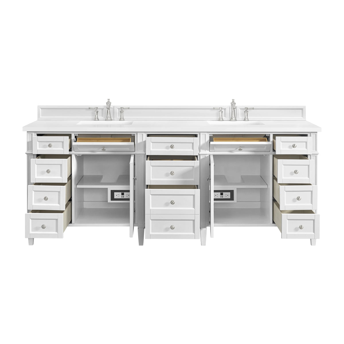 Brittany 84" Double Vanity, Bright White w/ 3 CM White Zeus Top, view 15