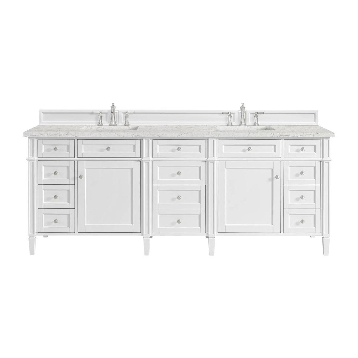 Brittany 84" Double Vanity, Bright White w/ 3 CM Eternal Jasmine Pearl Top w/FreePower Wireless Charger