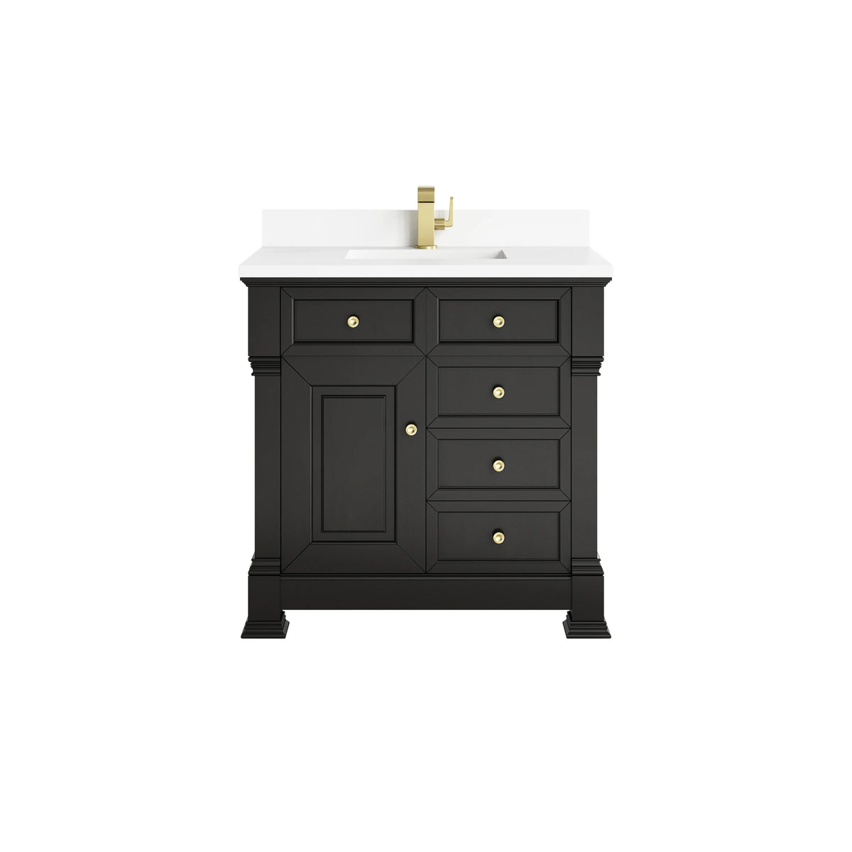 Brookfield 36" Single Vanity, Black Onyx w/ Single Hole 3 CM White Zeus Silestone Top & Backsplash