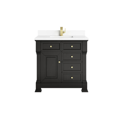 Brookfield 36" Single Vanity, Black Onyx w/ Single Hole 3 CM White Zeus Silestone Top & Backsplash