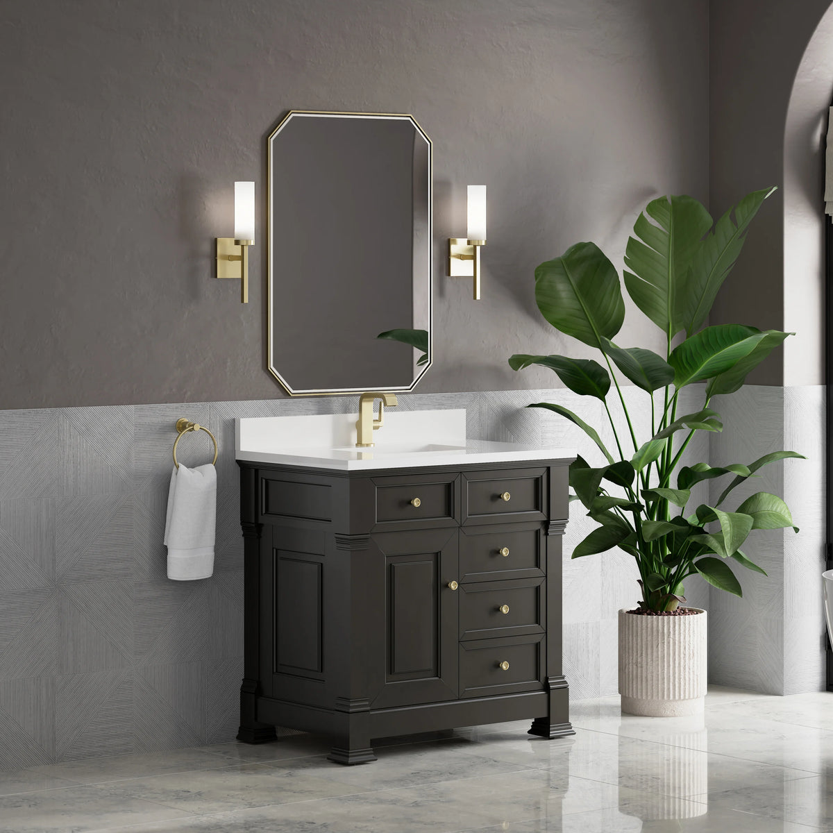 Brookfield 36" Single Vanity, Black Onyx w/ Single Hole 3 CM White Zeus Silestone Top & Backsplash, view 4