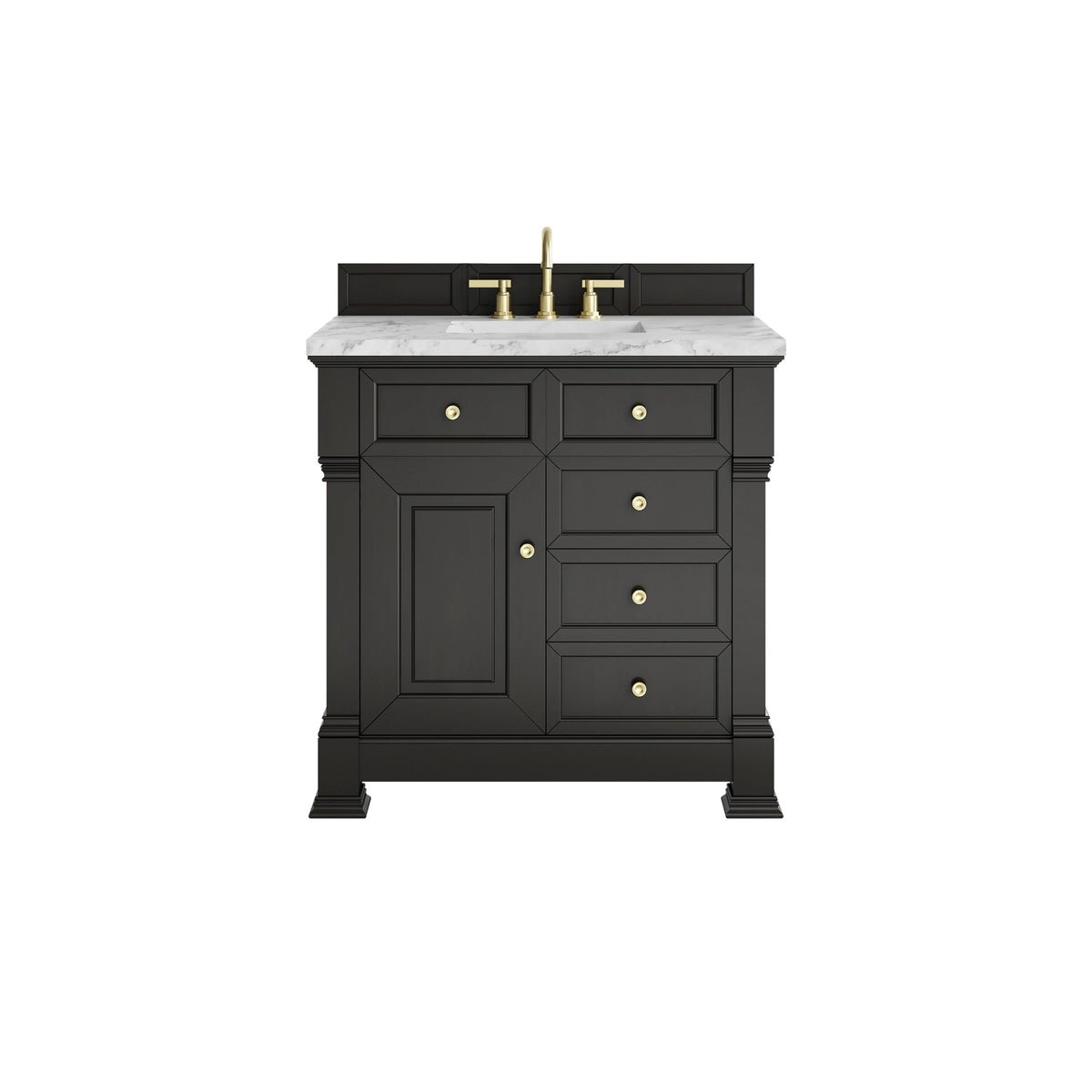 Brookfield 36" Single Vanity, Black Onyx w/3 CM Carrara White Marble Top