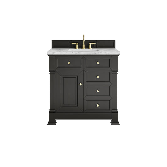 Brookfield 36" Single Vanity, Black Onyx w/3 CM Carrara White Marble Top
