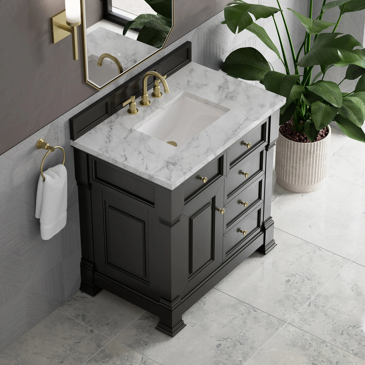 Brookfield 36" Single Vanity, Black Onyx w/3 CM Carrara White Marble Top, view 7