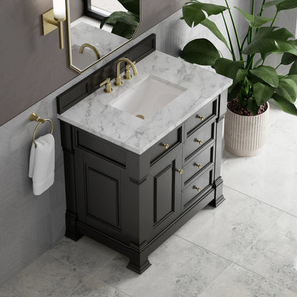 Brookfield 36" Single Vanity, Black Onyx w/3 CM Carrara White Marble Top, view 7