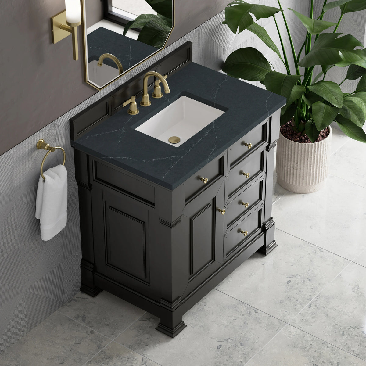 Brookfield 36" Single Vanity, Black Onyx w/3 CM Charcoal Soapstone Silestone Top, view 7
