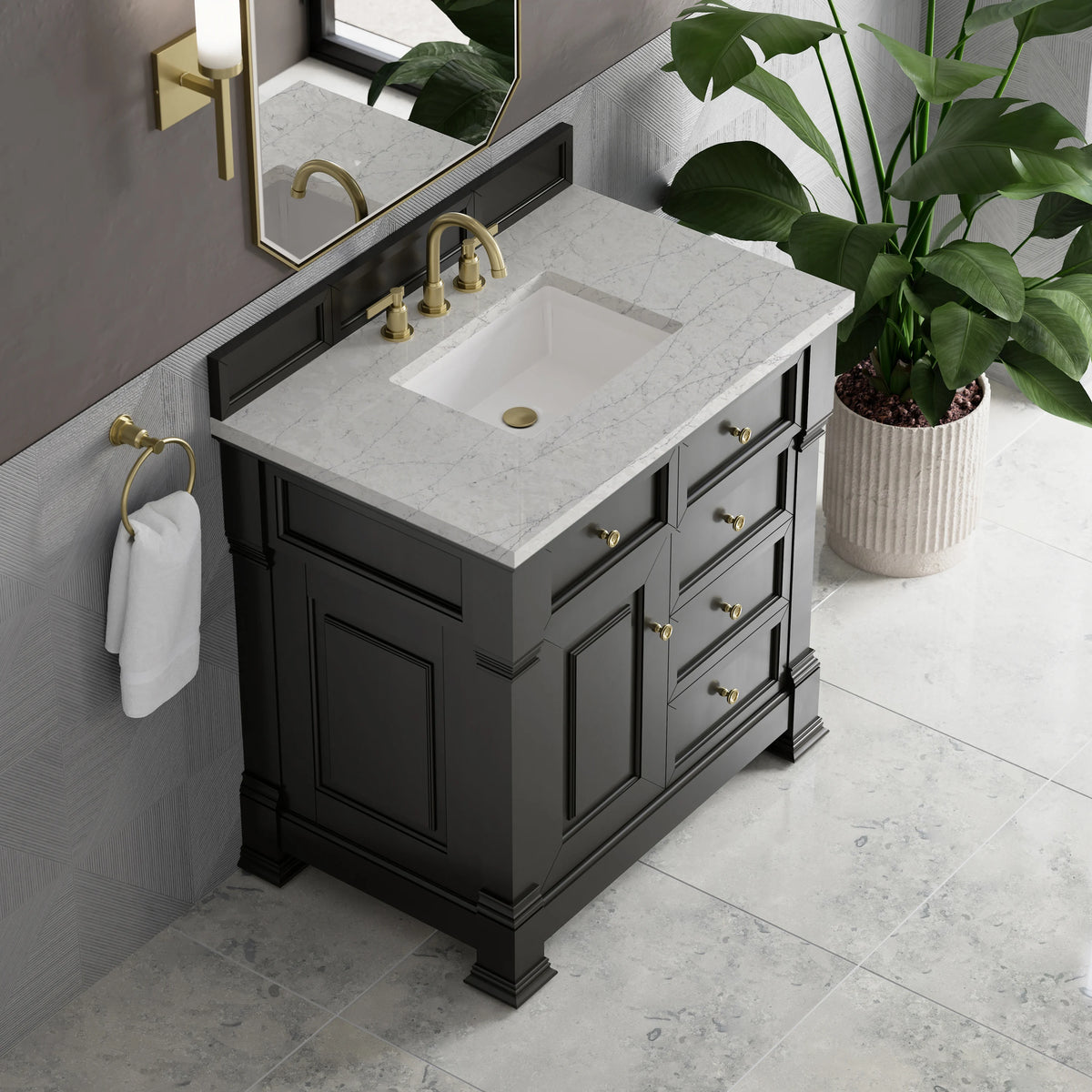 Brookfield 36" Single Vanity, Black Onyx w/ 3 CM Eternal Jasmine Pearl Silestone Top, view 7