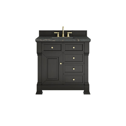 Brookfield 36" Single Vanity, Black Onyx w/ 3 CM Parisien Bleu Silestone Top