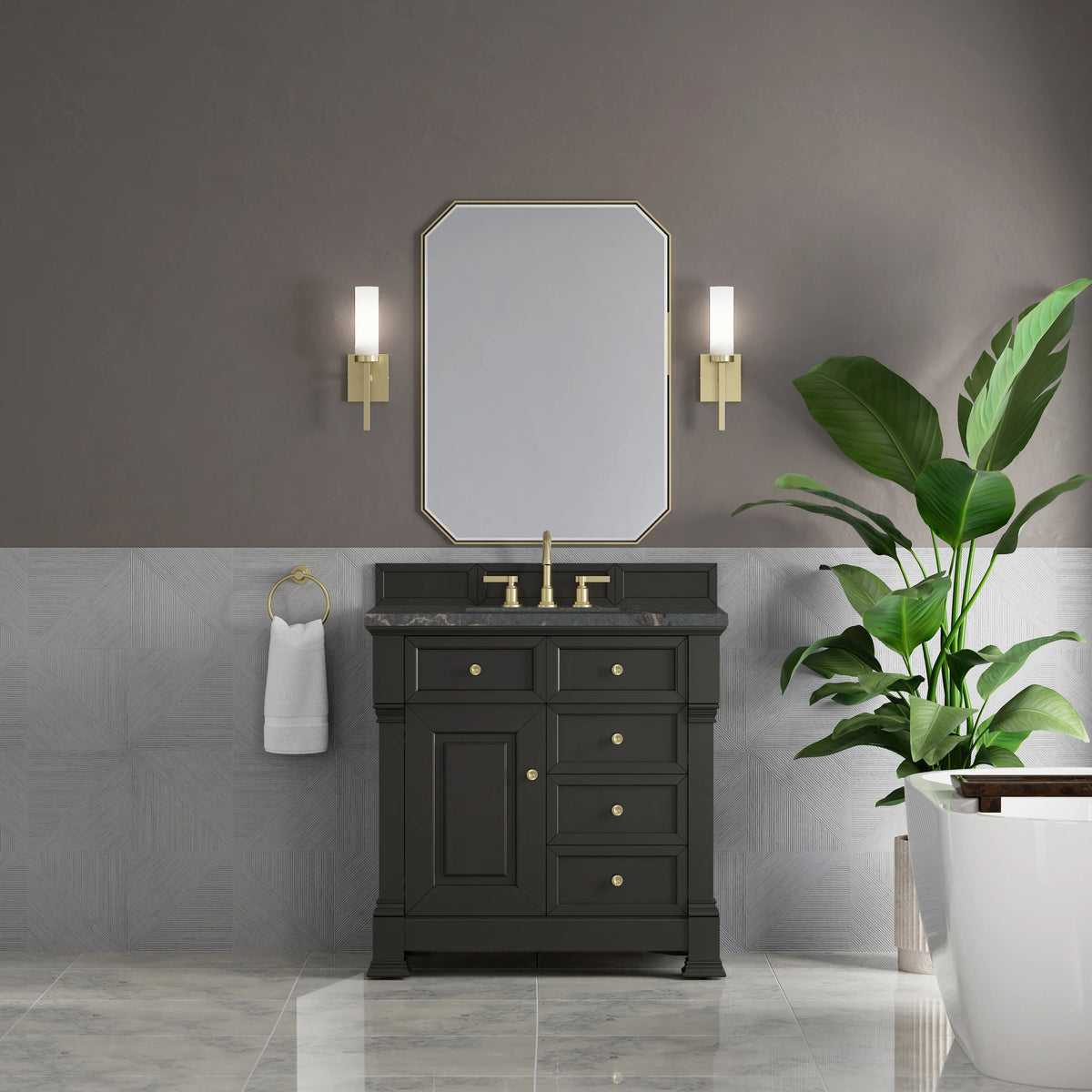 Brookfield 36" Single Vanity, Black Onyx w/ 3 CM Parisien Bleu Silestone Top, view 3