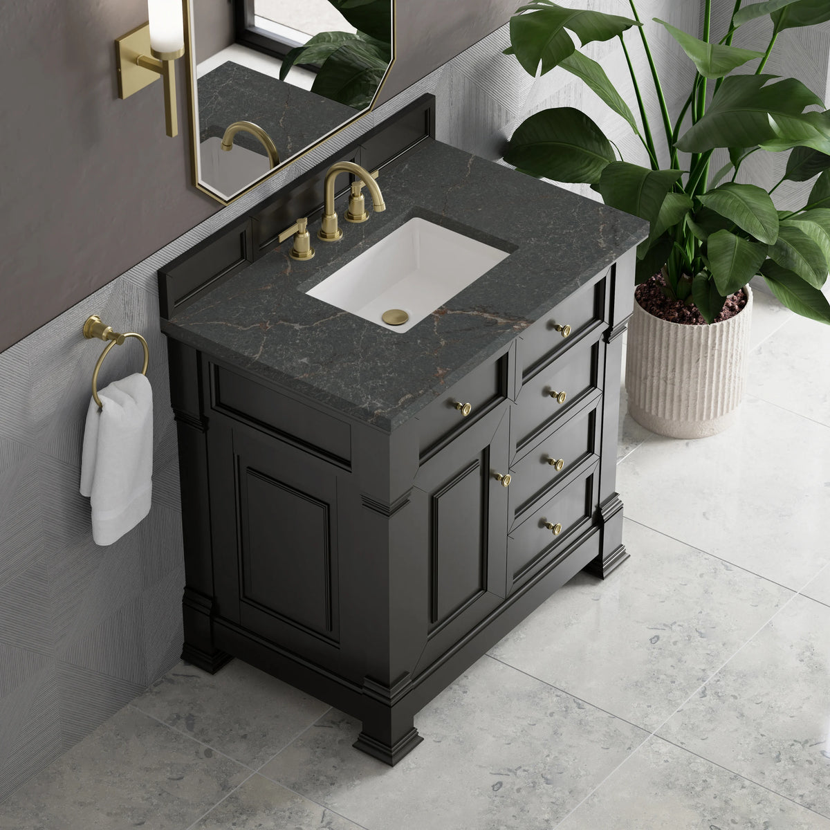 Brookfield 36" Single Vanity, Black Onyx w/ 3 CM Parisien Bleu Silestone Top, view 7