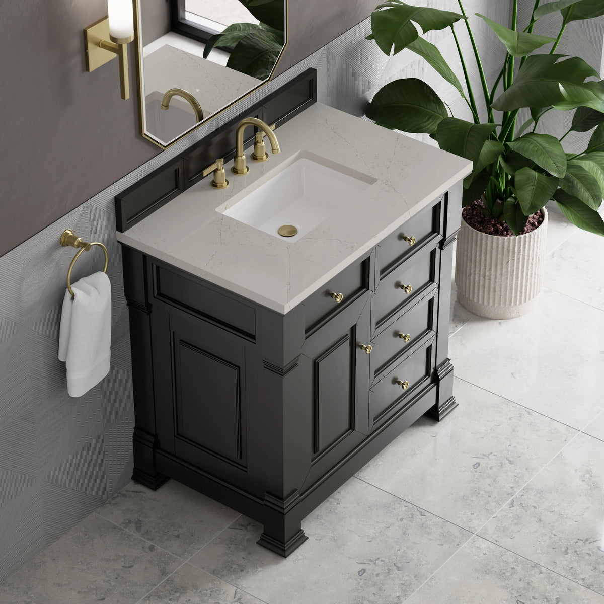 Brookfield 36" Single Vanity, Black Onyx, w/ 3 CM Siberian Silestone Top, view 7