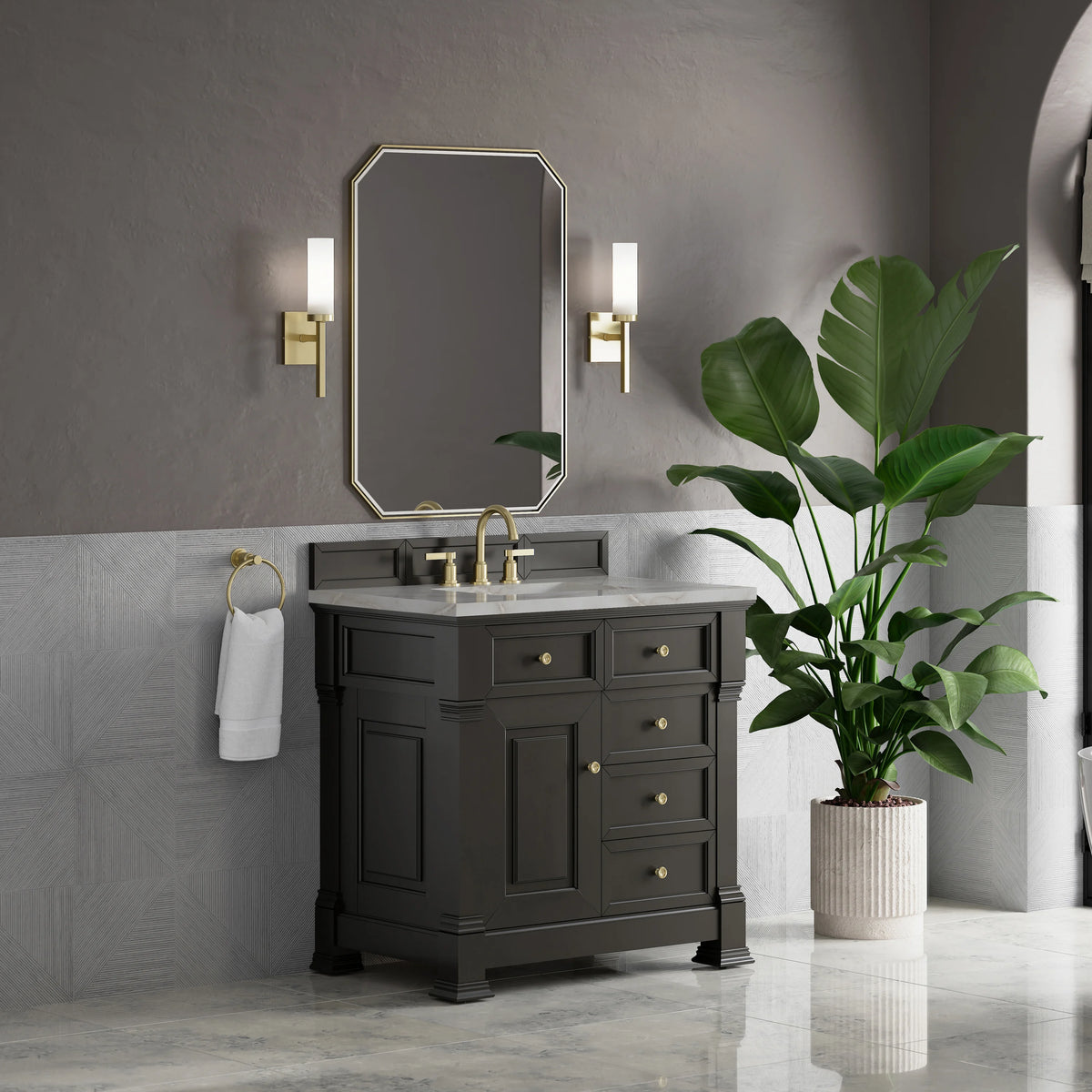 Brookfield 36" Single Vanity, Black Onyx w/ 3 CM Victorian Silver Silestone Top, view 4