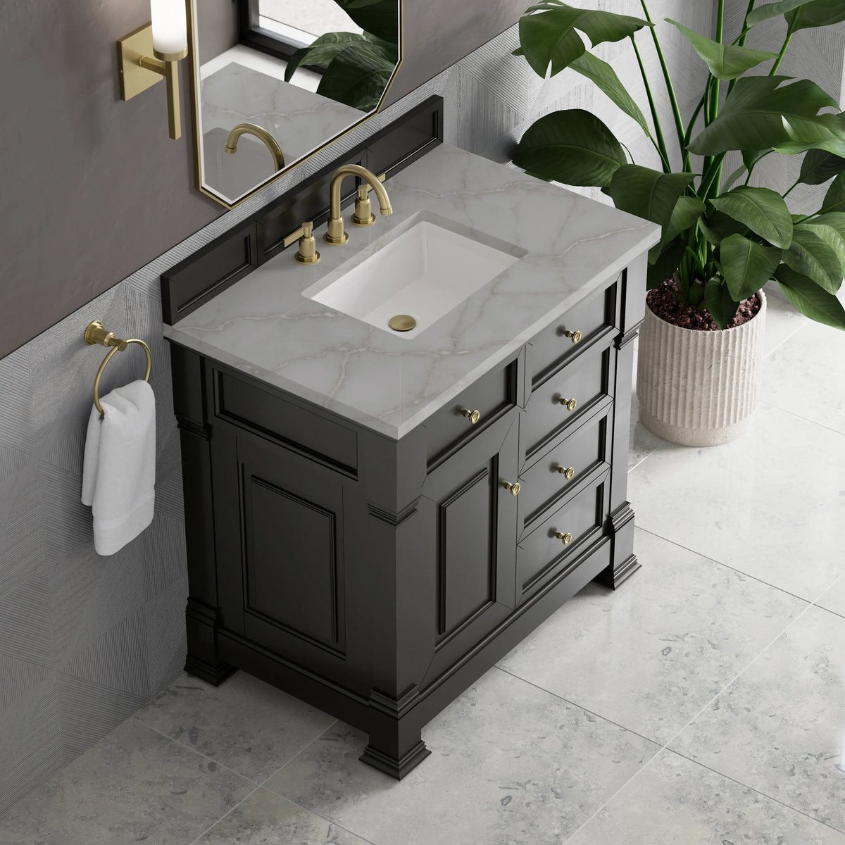 Brookfield 36" Single Vanity, Black Onyx w/ 3 CM Victorian Silver Silestone Top, view 7