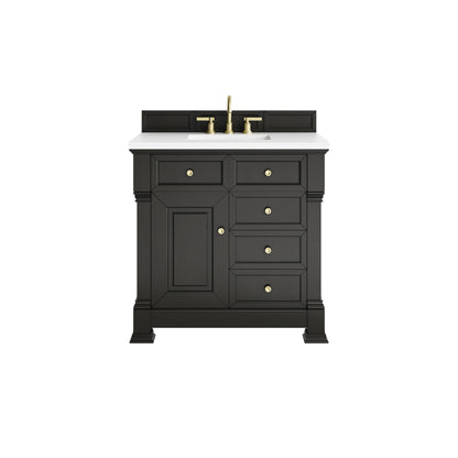 Brookfield 36" Single Vanity, Black Onyx,  w/ 3 CM White Zeus Silestone Top