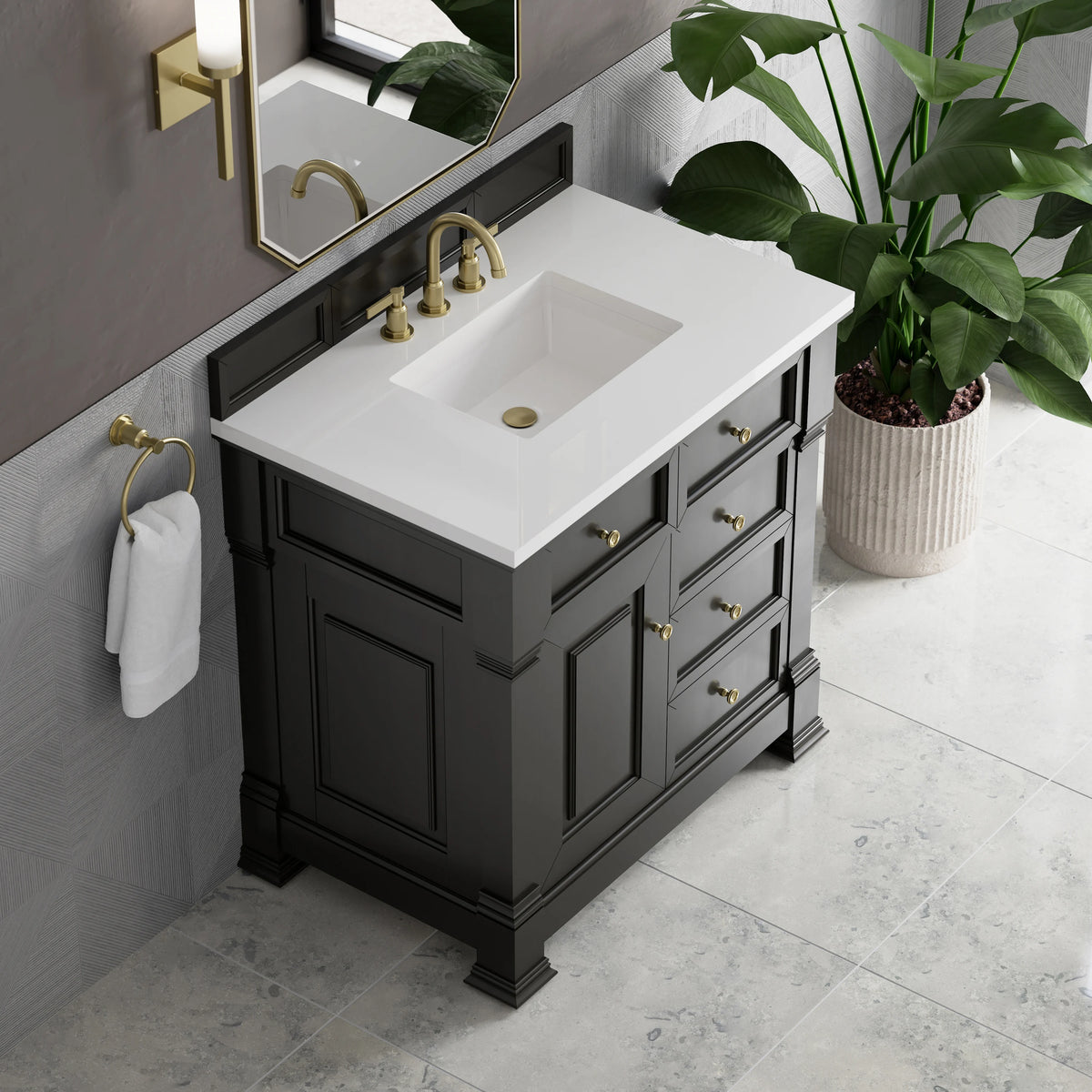 Brookfield 36" Single Vanity, Black Onyx,  w/ 3 CM White Zeus Silestone Top, view 7