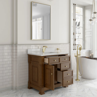 Brookfield 36" Single Vanity, Honey Oak w/ Single Hole 3 CM White Zeus Silestone Top & Backsplash, view 5