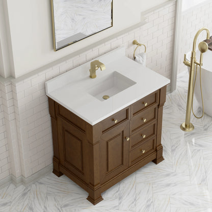 Brookfield 36" Single Vanity, Honey Oak w/ Single Hole 3 CM White Zeus Silestone Top & Backsplash, view 7