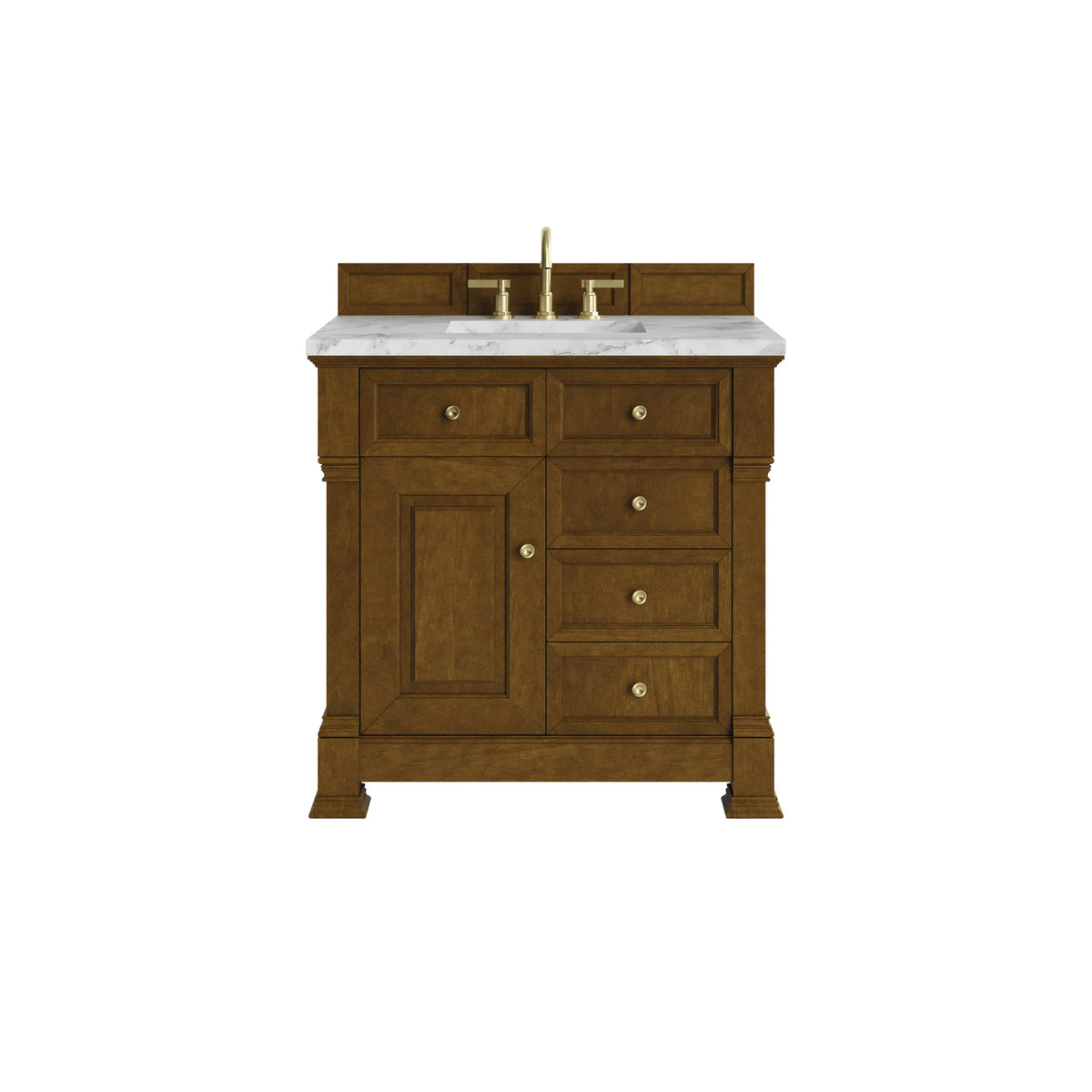 Brookfield 36" Single Vanity, Honey Oak w/ 3 cm Carrara White Marble Top