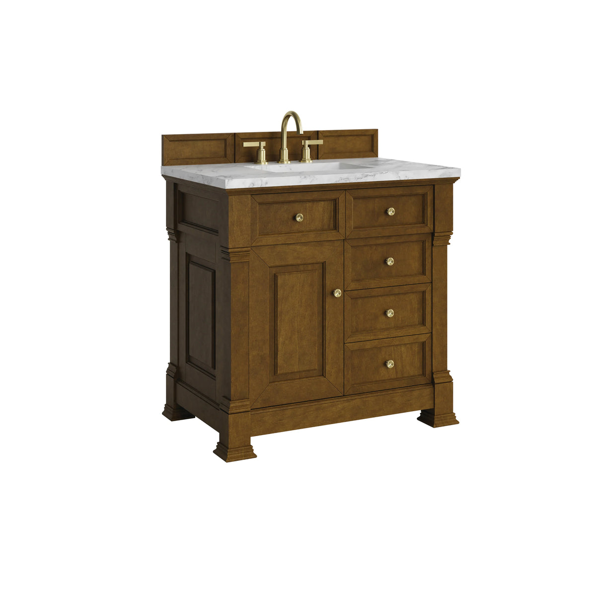 Brookfield 36" Single Vanity, Honey Oak w/ 3 cm Carrara White Marble Top, view 10