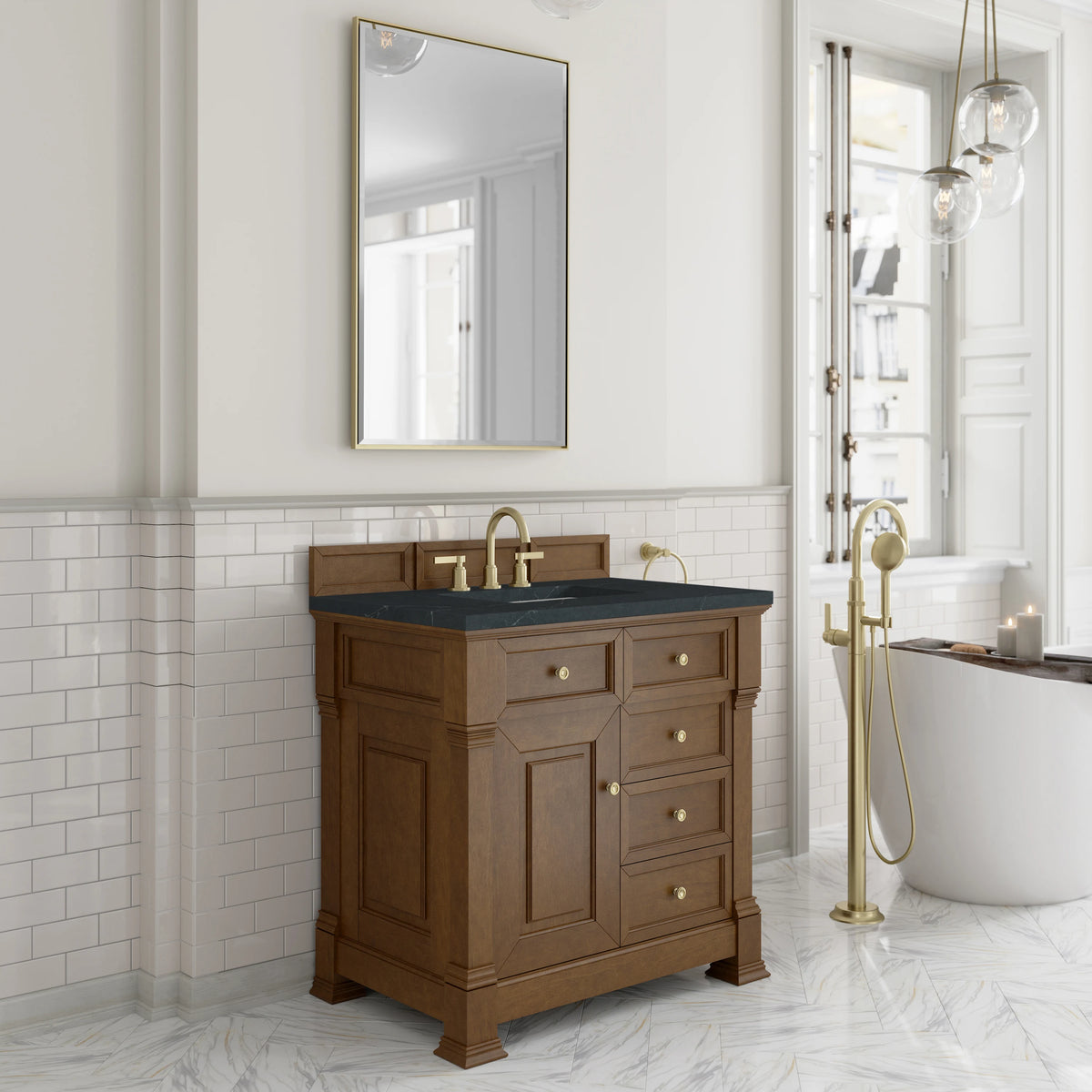 Brookfield 36" Single Vanity, Honey Oak w/ 3 CM Charcoal Soapstone Silestone Top, view 4