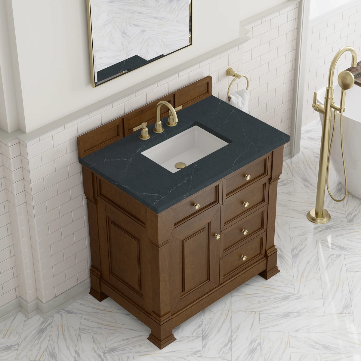 Brookfield 36" Single Vanity, Honey Oak w/ 3 CM Charcoal Soapstone Silestone Top, view 7