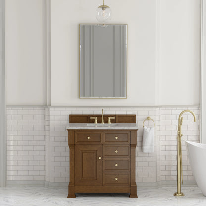 Brookfield 36" Single Vanity, Honey Oak w/ 3 CM Eternal Jasmine Pearl Silestone Top, view 3