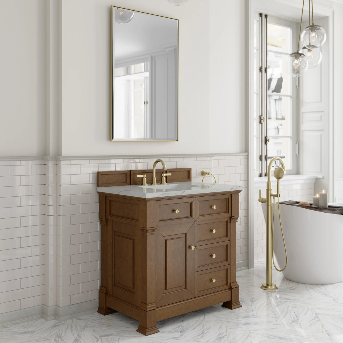 Brookfield 36" Single Vanity, Honey Oak w/ 3 CM Ethereal Noctis Silestone Top, view 4