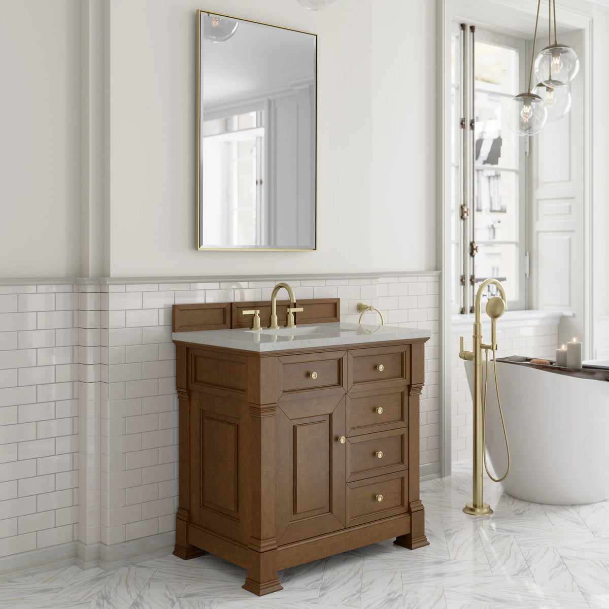 Brookfield 36" Single Vanity, Honey Oak w/ 3 CM Lime Delight Silestone Top, view 4