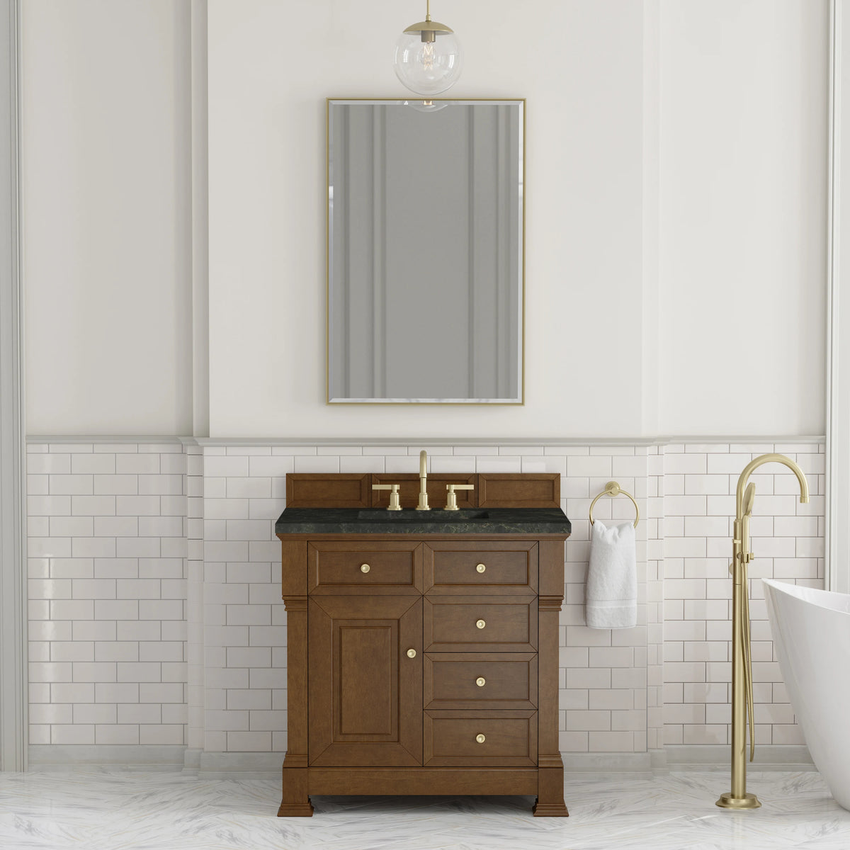 Brookfield 36" Single Vanity, Honey Oak, w/ 3 CM Phantome Eclos Top, view 3