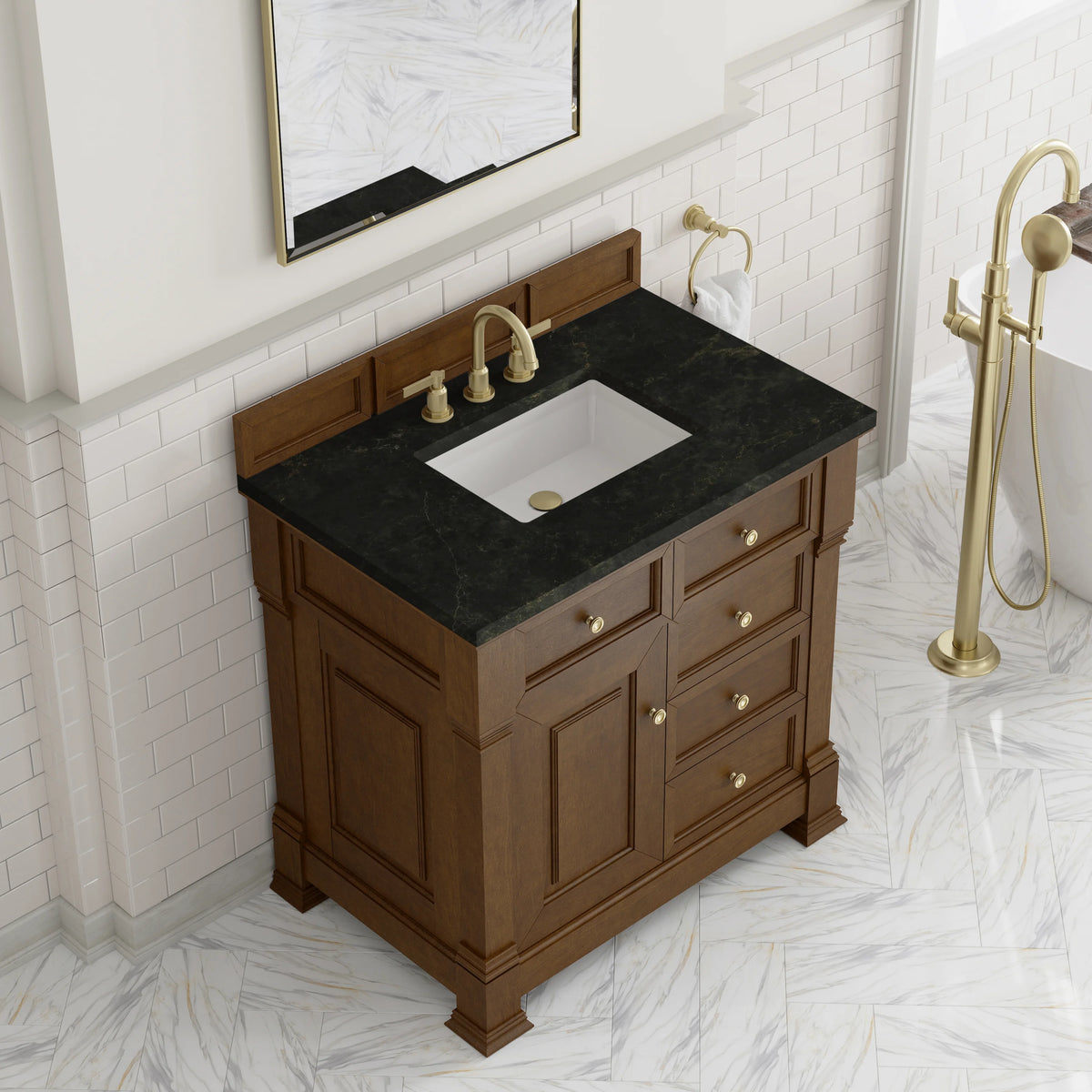 Brookfield 36" Single Vanity, Honey Oak, w/ 3 CM Phantome Eclos Top, view 7