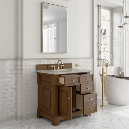 Brookfield 36" Single Vanity, Honey Oak, w/ 3 CM Siberian Silestone Top, view 5
