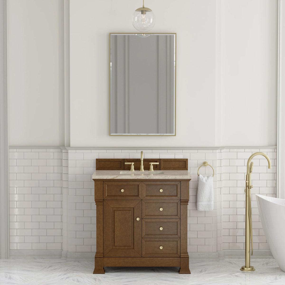 Brookfield 36" Single Vanity, Honey Oak, w/ 3 CM Tajnar Eclos Top, view 3