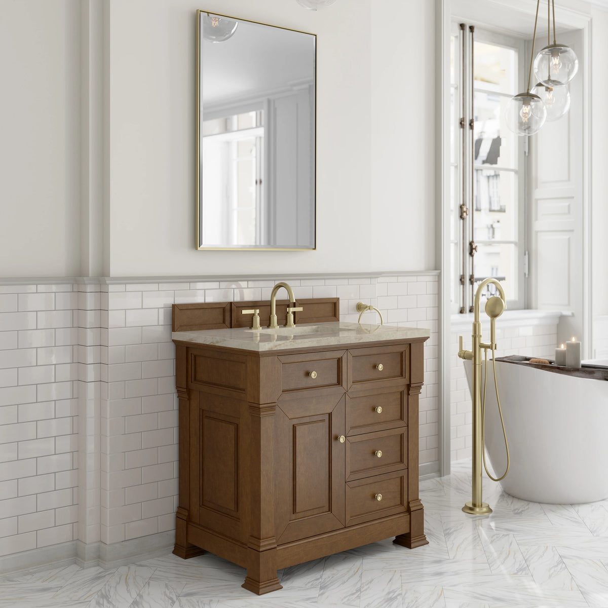 Brookfield 36" Single Vanity, Honey Oak, w/ 3 CM Tajnar Eclos Top, view 4
