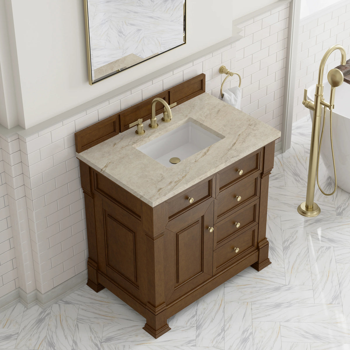 Brookfield 36" Single Vanity, Honey Oak, w/ 3 CM Tajnar Eclos Top, view 7