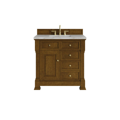 Brookfield 36" Single Vanity, Honey Oak w/ 3 CM Victorian Silver Silestone Top