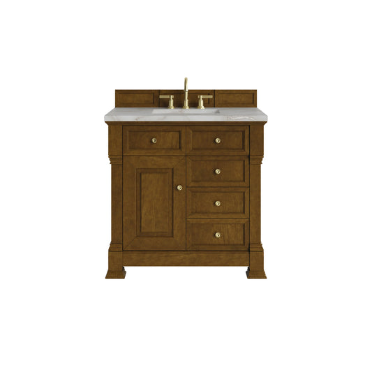 Brookfield 36" Single Vanity, Honey Oak w/ 3 CM Victorian Silver Silestone Top