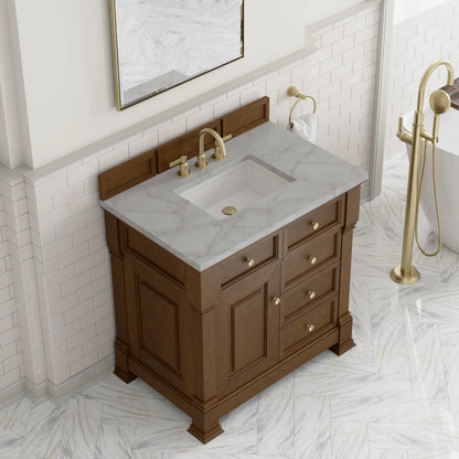 Brookfield 36" Single Vanity, Honey Oak w/ 3 CM Victorian Silver Silestone Top, view 7