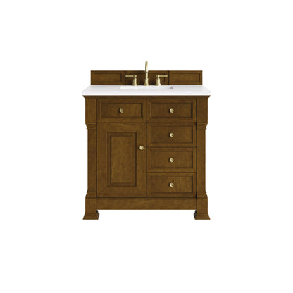 Brookfield 36" Single Vanity, Honey Oak, w/ 3 CM White Zeus Silestone Top