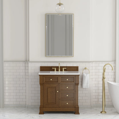 Brookfield 36" Single Vanity, Honey Oak, w/ 3 CM White Zeus Silestone Top, view 3