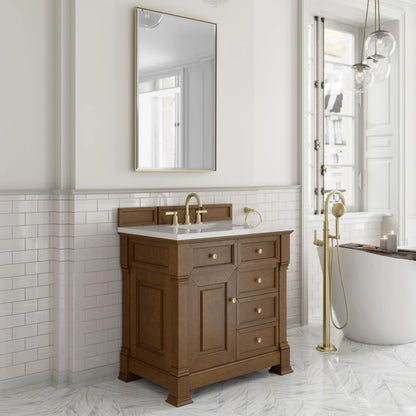 Brookfield 36" Single Vanity, Honey Oak, w/ 3 CM White Zeus Silestone Top, view 4