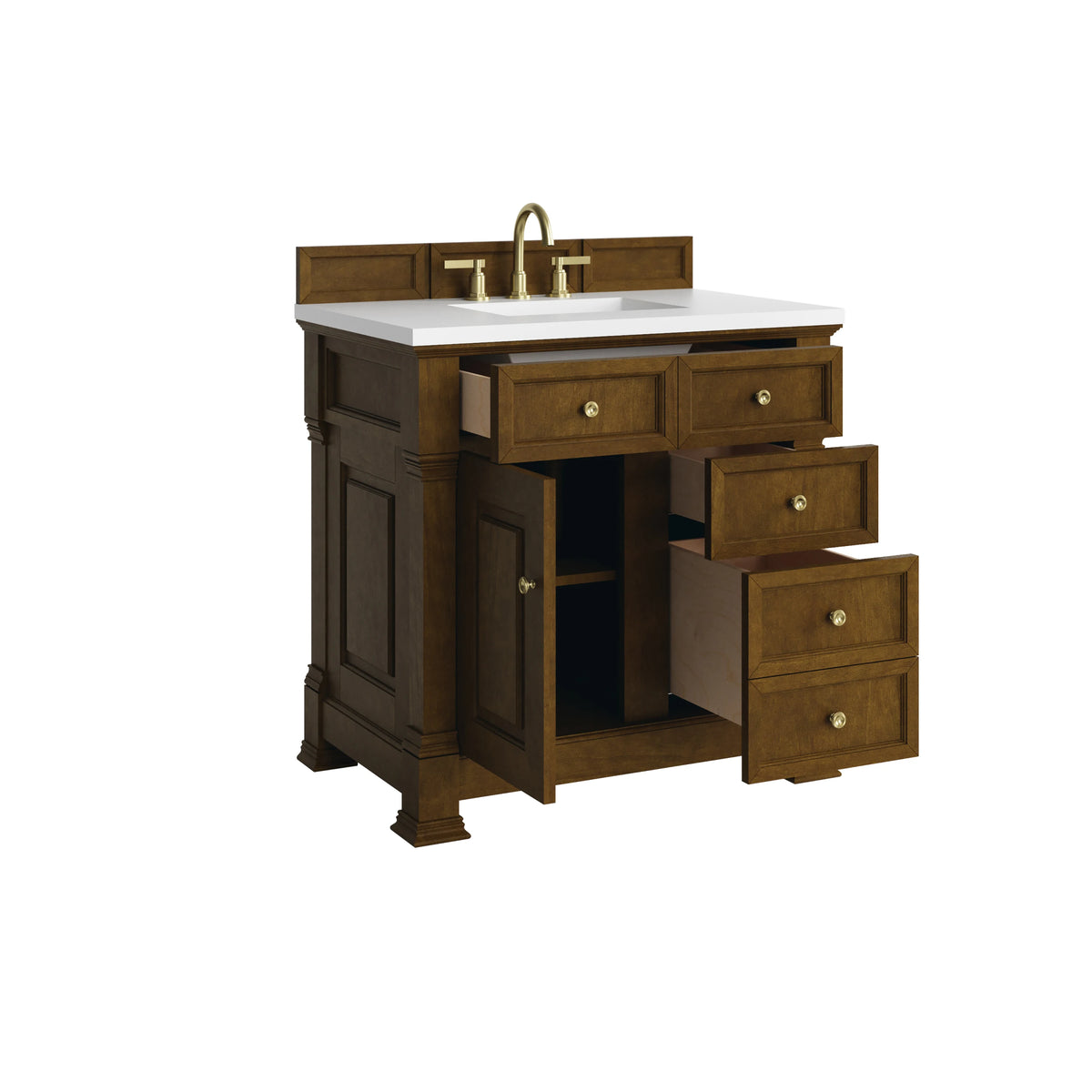 Brookfield 36" Single Vanity, Honey Oak, w/ 3 CM White Zeus Silestone Top, view 8