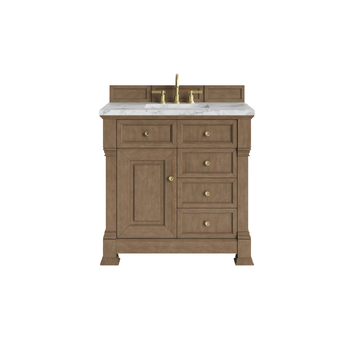 Brookfield 36" Single Vanity, Pecan w/3 CM Carrara White Marble Top