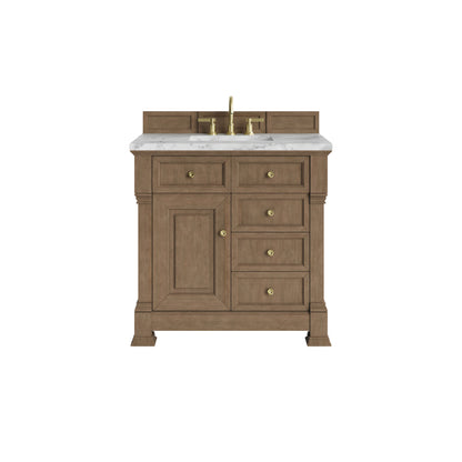 Brookfield 36" Single Vanity, Pecan w/3 CM Carrara White Marble Top