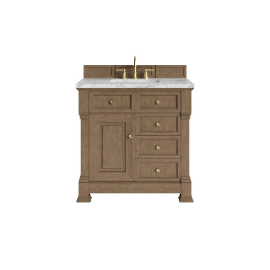 Brookfield 36" Single Vanity, Pecan w/3 CM Carrara White Marble Top