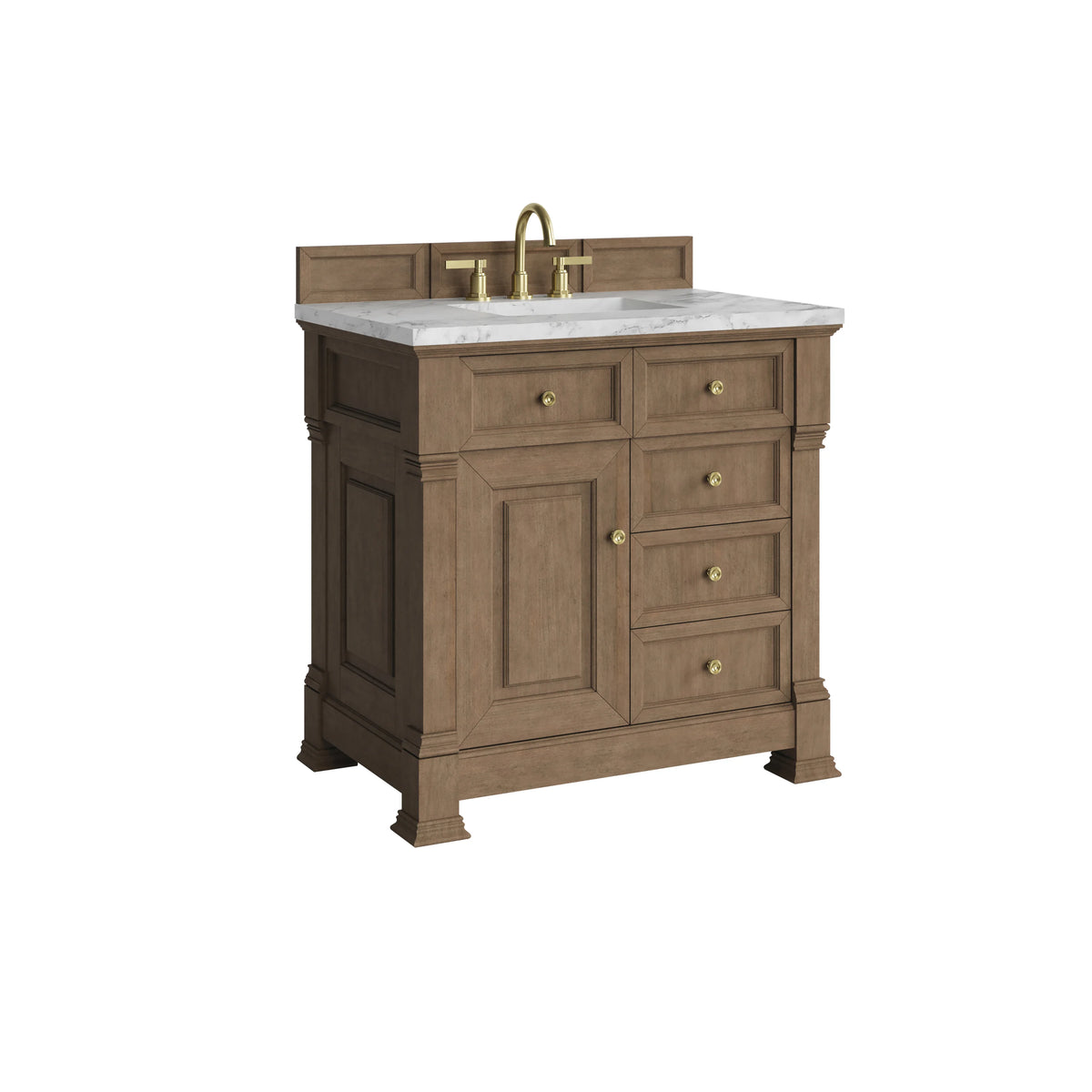 Brookfield 36" Single Vanity, Pecan w/3 CM Carrara White Marble Top, view 10