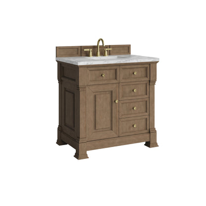 Brookfield 36" Single Vanity, Pecan w/3 CM Carrara White Marble Top, view 10