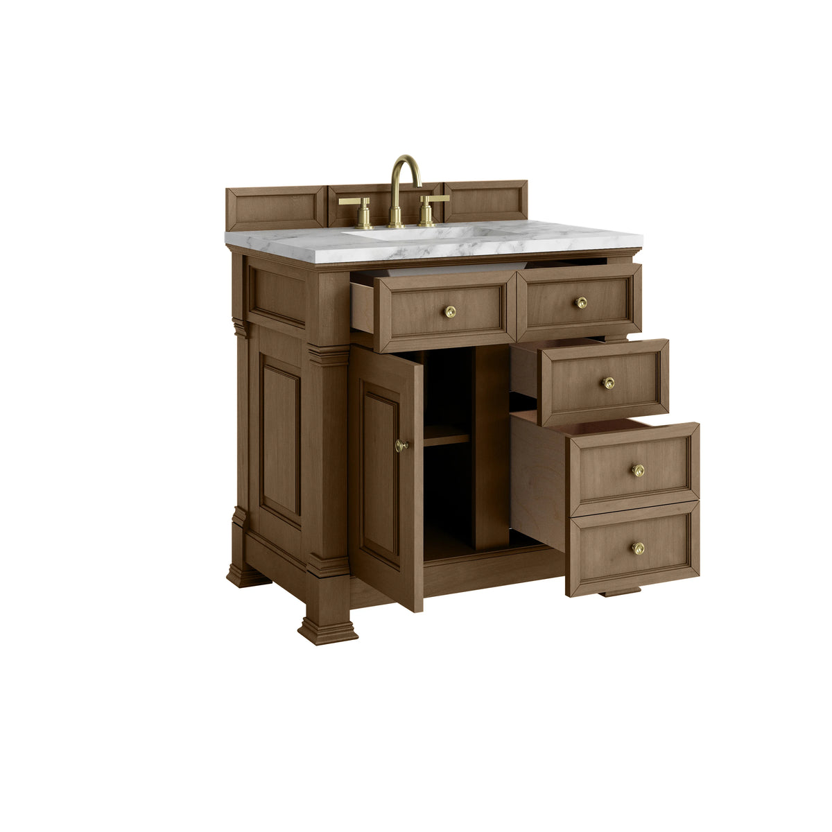 Brookfield 36" Single Vanity, Pecan w/3 CM Carrara White Marble Top, view 8
